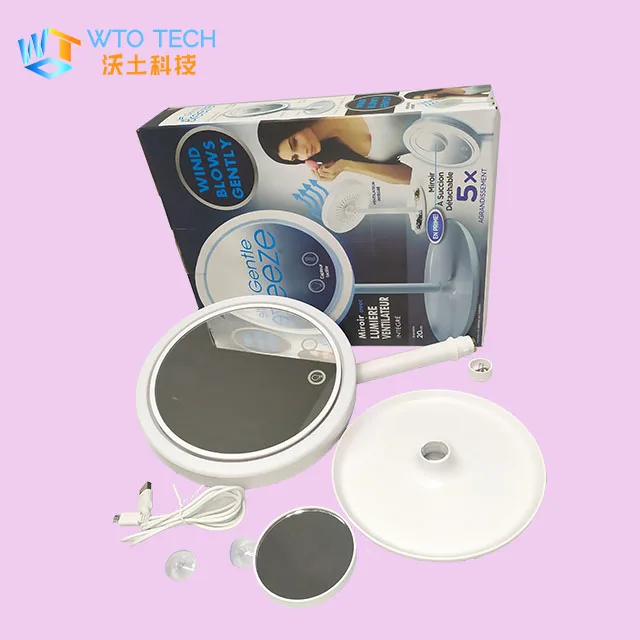 

2019 Korea hot tv sale Tabletop makeup cosmet led mirror with fan cooling