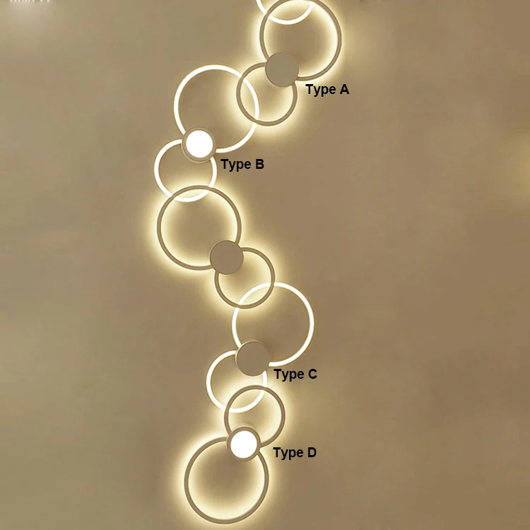 Indoor modern two round aluminum ceiling light linear LED wall light