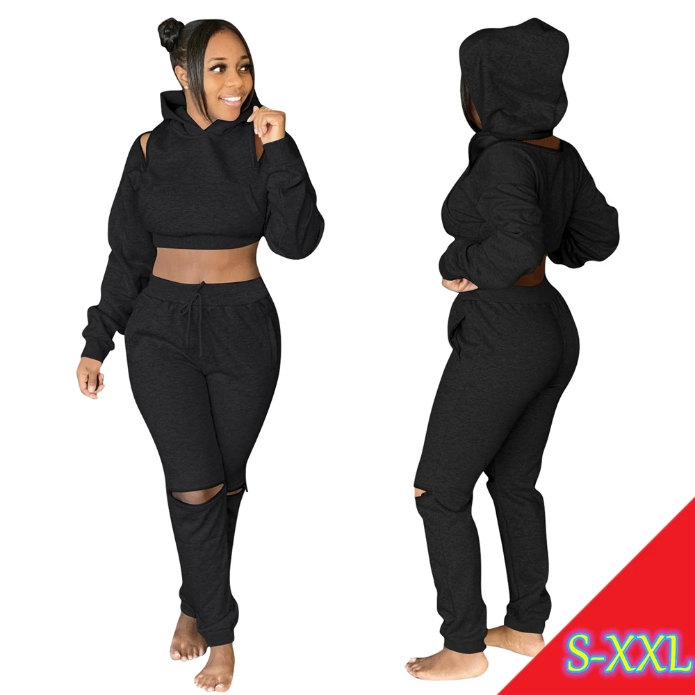 

MISS Q 4128 2021 Women Sweatsuit Vendors Drop Shoulders Zipper Pullover Women's Hoodie Two Piece Set, 4 color