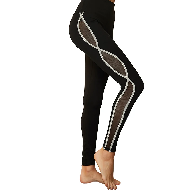 

Hot Selling Fashion Womens Quick Dry Breathable Mesh Side High Waist Leggings