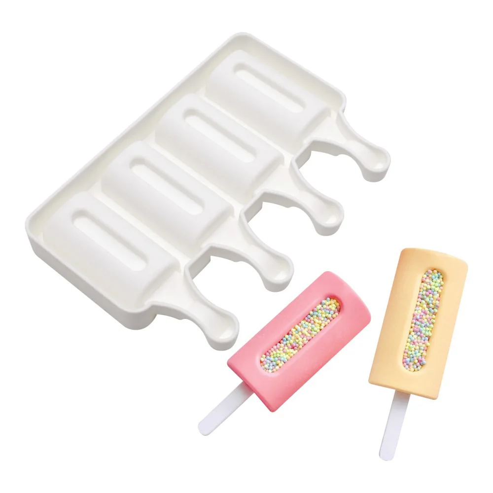 

New Product BPA Free Easy Release Ice Pop Maker 4 Cavity Silicone Ice Cream Mold