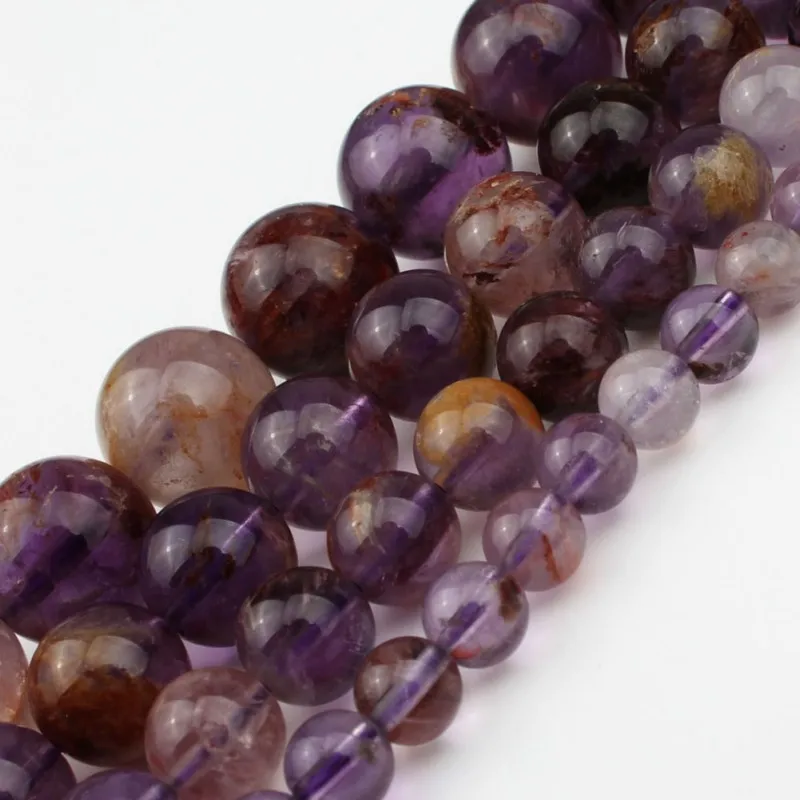

Natural Stone Purple Ghost Crystal Beads 7.5 Inch Round Loose Beads for Jewelry Making Diy