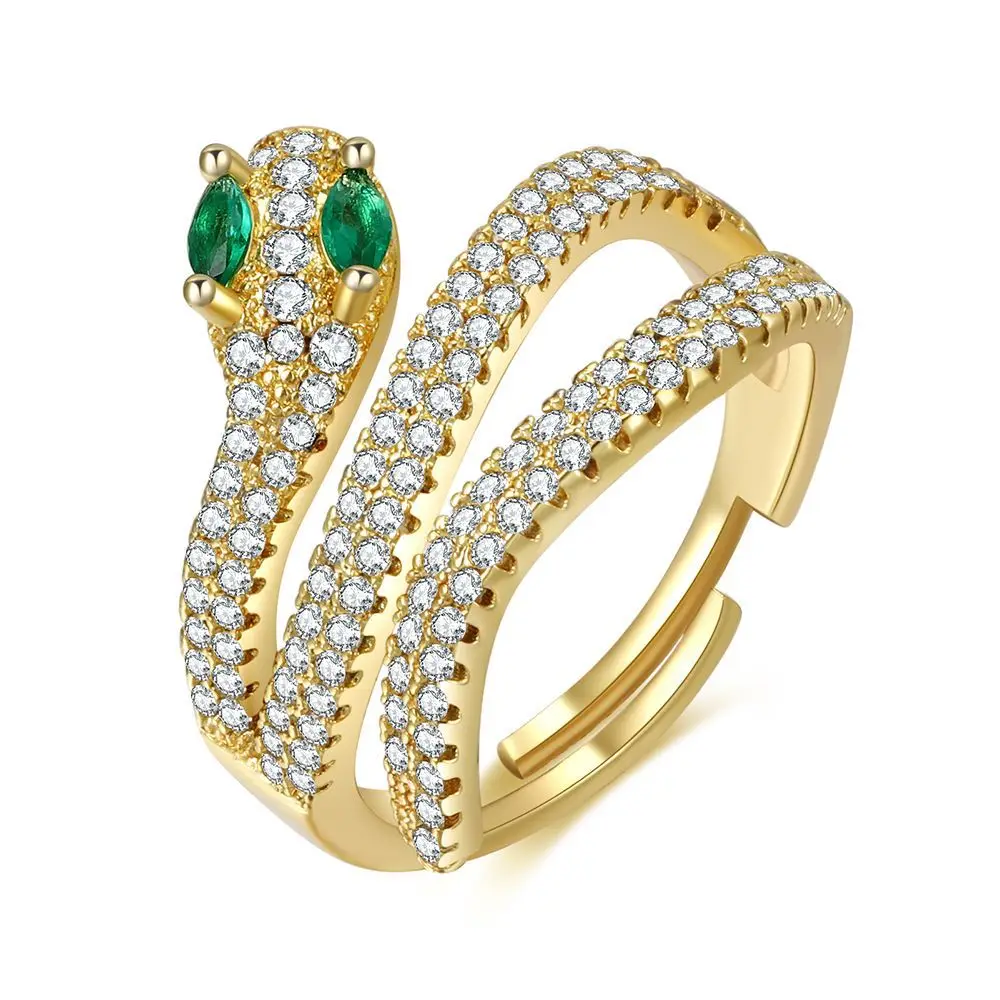 

Hot sale vintage men's and women's 18k gold plated green zircon snake stainless gold steel rings