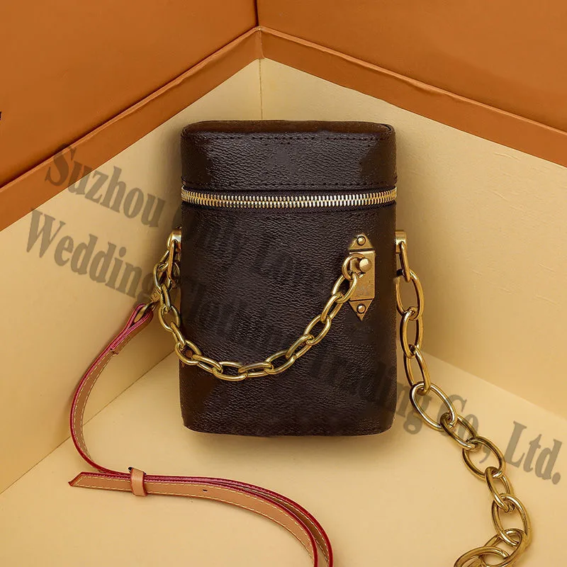 

Young Ladies Genuine Leather Women Brown Message Box Hand Bags Chain Over Side Shoulder Bags Phone purses crossbody chain bag