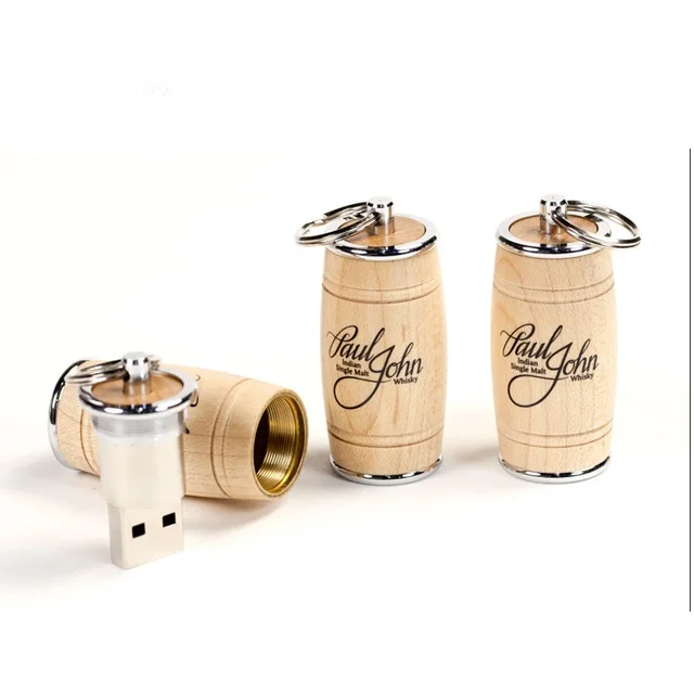 

Natural Wooden Pendrive Usb Flash Drive Wine Barrel Wedding Gifts 8Gb 16Gb 32Gb Laser Engraved With Magnetic Lead With Box 3.0