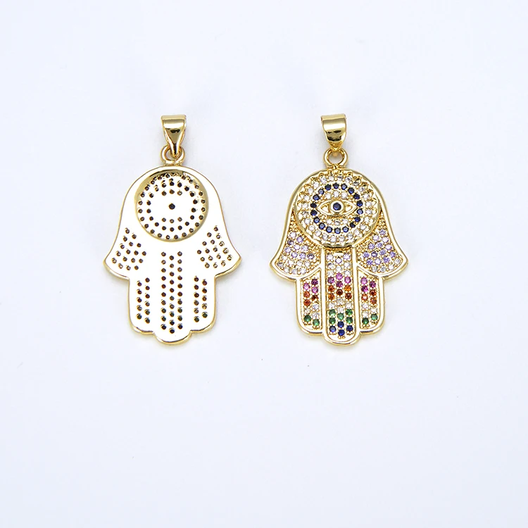 

CZ8335 Mini 18K Gold Plated Pendant rainbow CZ Micro Pave HAND Charm pendant Dainty Tiny Jewelry