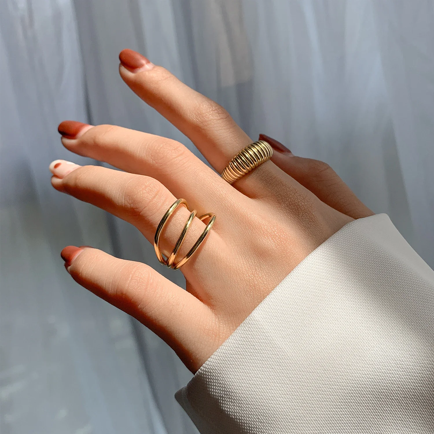

High End 18K Gold Plated Croissant Rings Stainless Steel Rings for Women Trendy Earring Wholesale Tarnish Free, Gold,silver,double colors