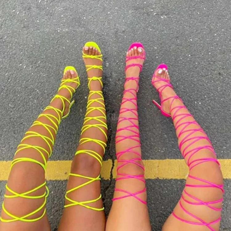 

G107132 fashion high heel sandals cross strap stilettos solid color platform sandals plus size pump lace up High-heeled Shoes