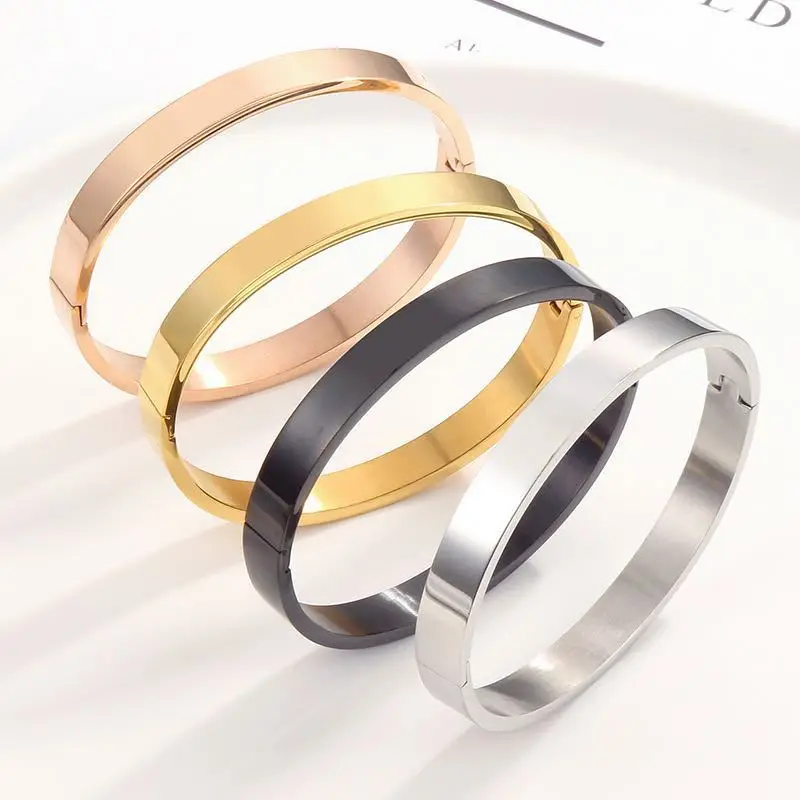 

4mm and 6mm High Polished Bangle Bracelet Gold Plated Stainless Steel Custom Engraving Blank Bracelet For Men And Women