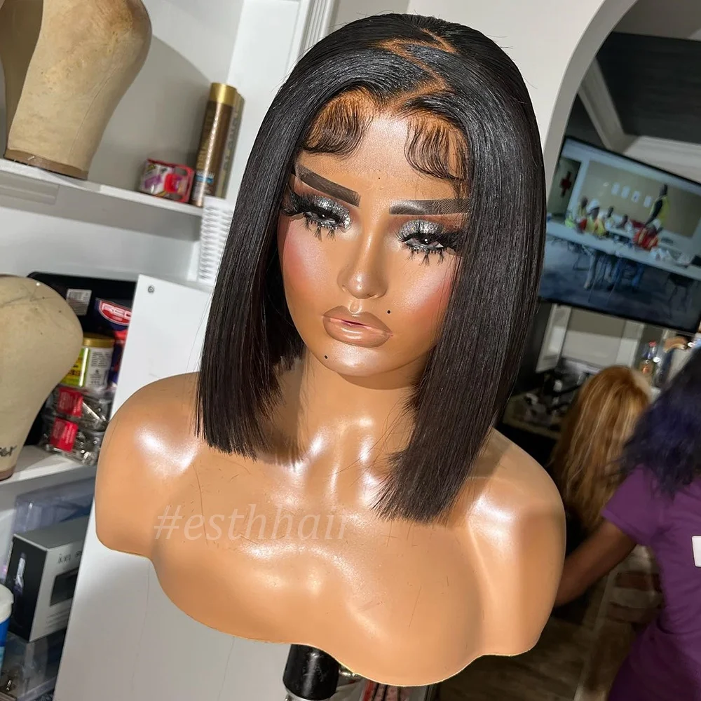 

Stock Short Peruvian Bob Remy Human Hair Wigs Single Knot 360 Lace Frontal Wig Pre Plucked 13*6 Lace Front Wigs For Black Women