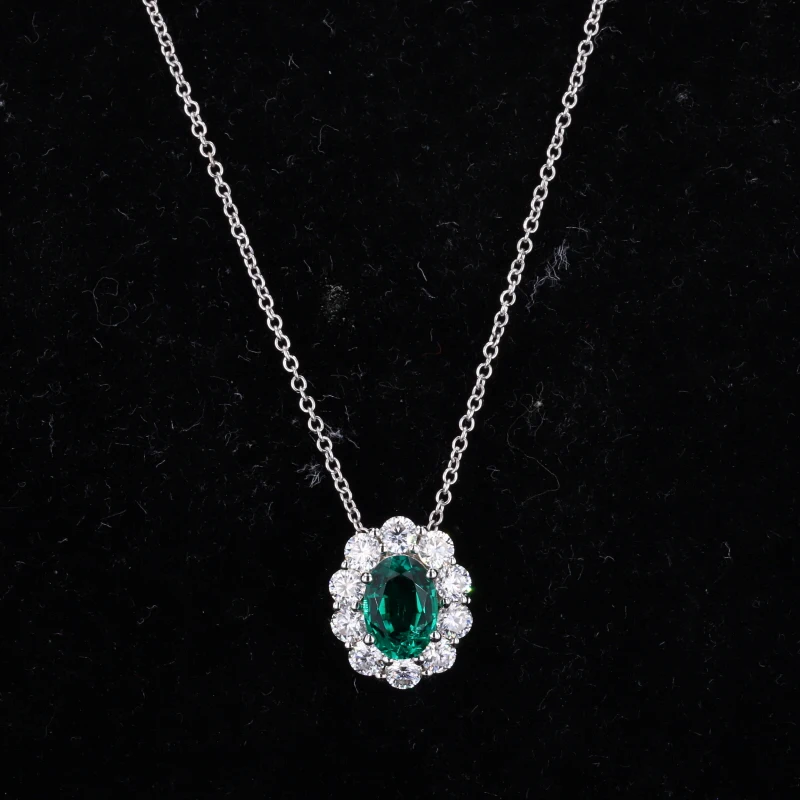 

Starsgem necklace with moissantie and lab emerald 14K white gold necklace