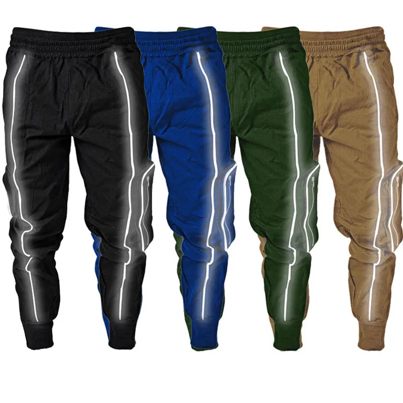 

Customized Fashion Men's Pants Trousers Solid Sweatpants Multi Pocket Reflective Harem Track Pants Men Sport Night Pants for Men