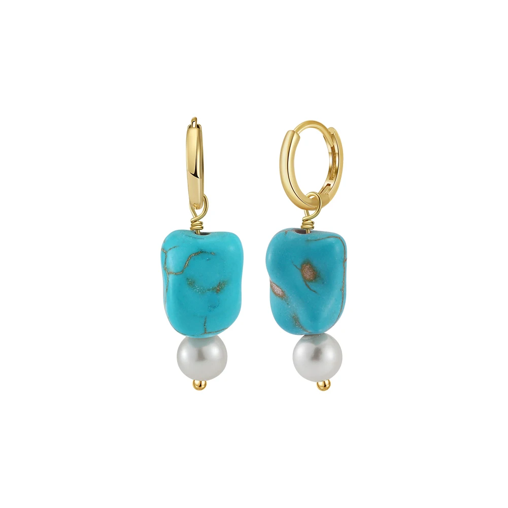 RINNTIN GME50 Vintage Handmade Earrings Irregular Natural Turquoise 925 Sterling Silver Turquoise Earrings for Men Women