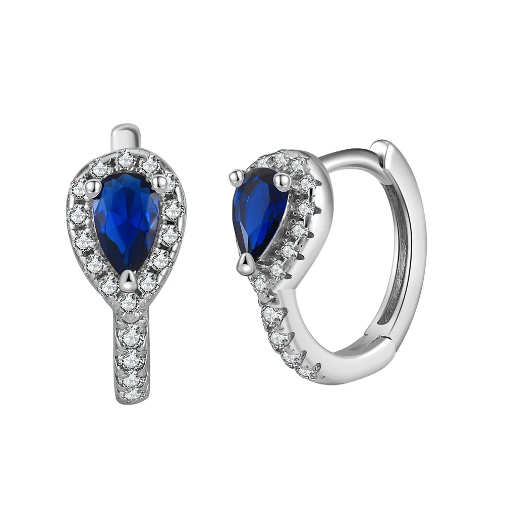 LZE16 RINNTIN Cute 925 Sterling Silver Created Sapphire Earrings Small Round Huggie Stud Fashion Hoop Earrings for Women Girls