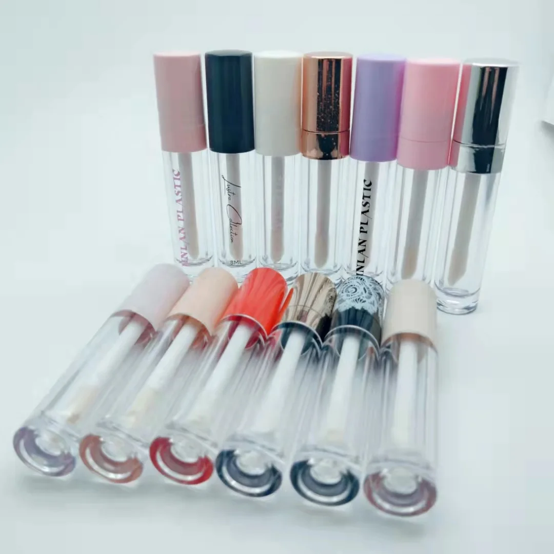 

Ready to Ship Empty High Capacity Lip Gloss Tubes Multicolor Round 2021 8ml Lipgloss Tube With Large Brush Custom Label