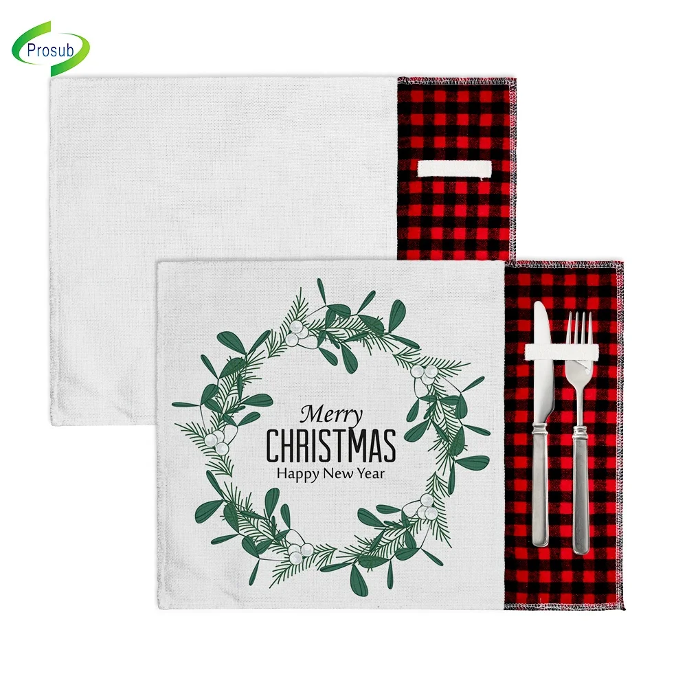 

Prosub Linen Sublimation Placemat Blanks Custom Printed Christmas Red Plaid Table Mats Sublimation Dish Mat