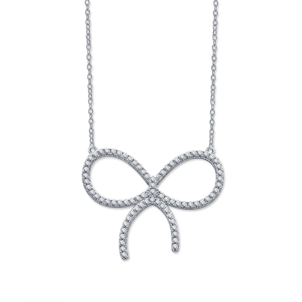 

Classic 925 Sterling Silver Created Moissanite Bowknot Pendant Necklace
