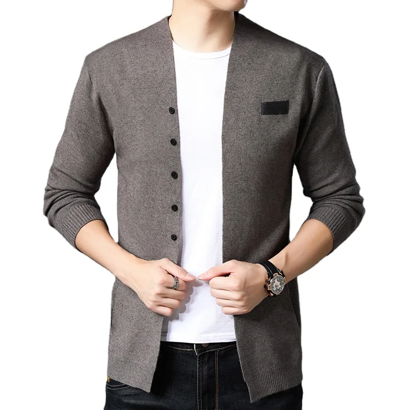 

autumn new arrival neckline long sleeve with botton knitted man jacket cardigan, Black and grey