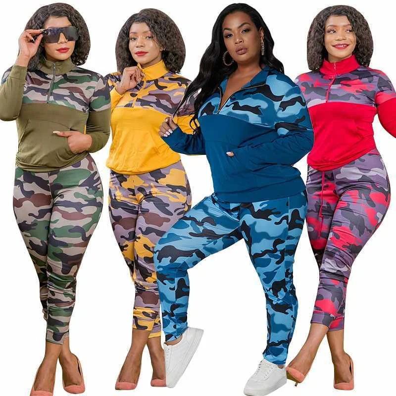 

women long sleeve camouflage causal jacket plus size winter sets 5xl women clothing set, Picture color