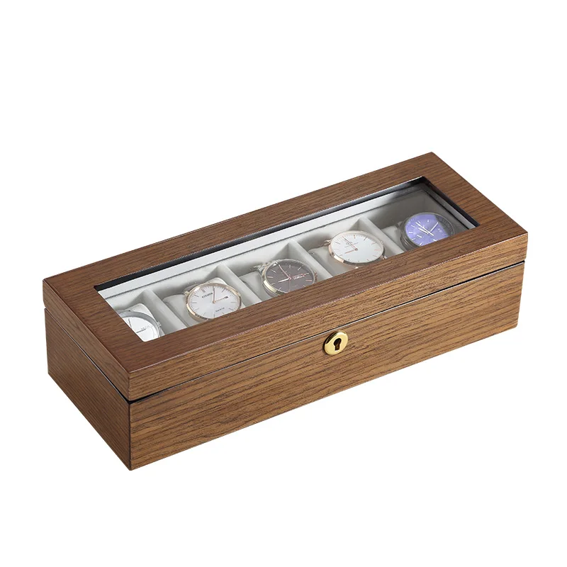 

Wholesale Custom Logo Printed Luxury 5 Slots Wood Watch Box Packaging Luxury Wooden Watch Boxes Gift Cases For Men Women, Black wood/walnut