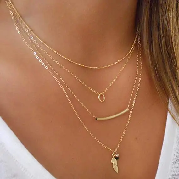 

Layered Star Necklace Gold Crystal Pendant Leaf Necklace for Women