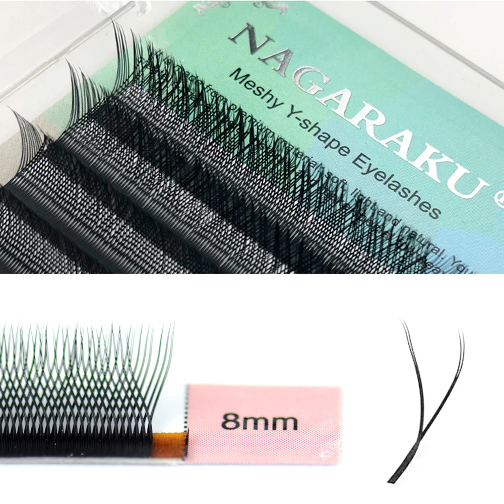 

NAGARAKU YY shape hand woven premium mink soft light natural eyelashes extension makeup mesh net cross false eyelash individual, Matte black