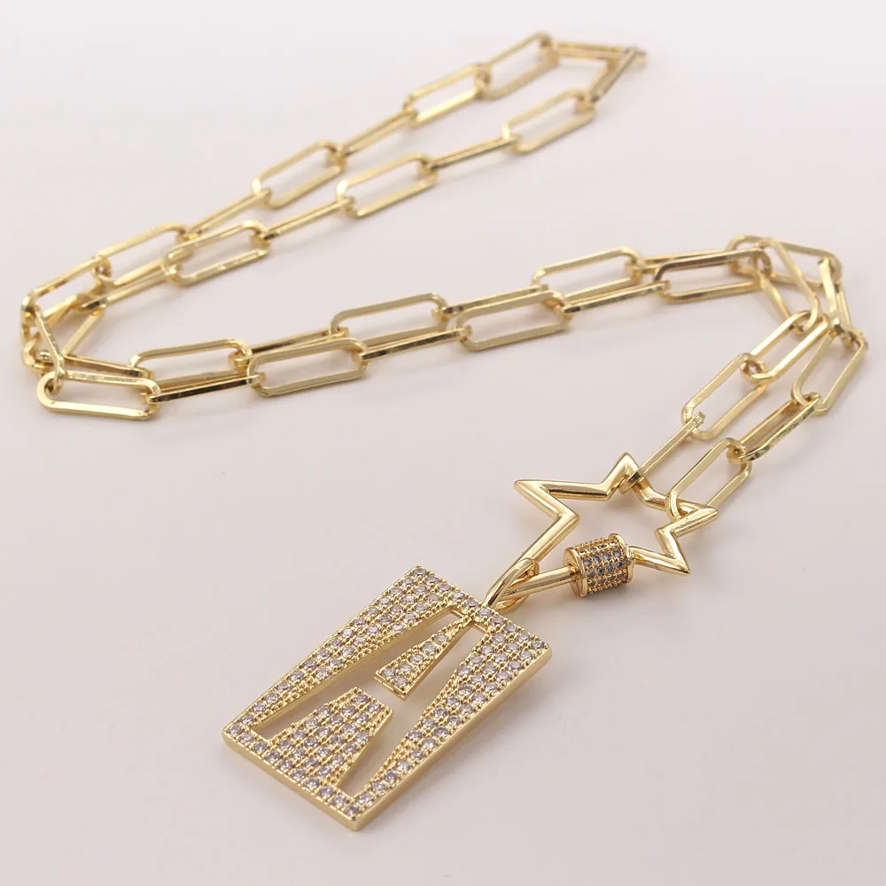 

MHS.SUN Luxury Zircon Paved 26 Letter Star Pendant Necklace Women Fashion Chunky Chain Necklace CZ Alphabet Jewelry Wholesale, Gold