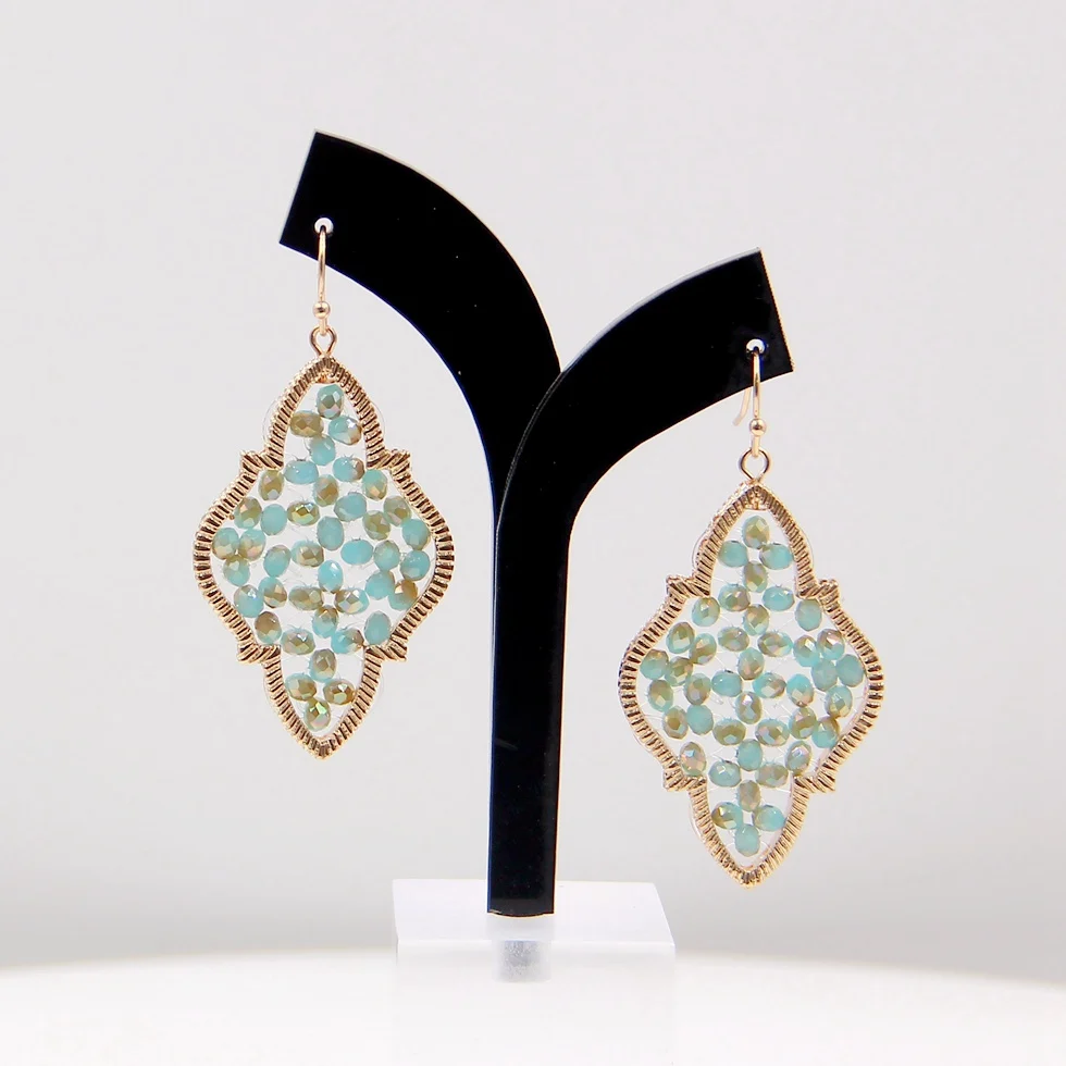 Hand-made facet wheel glass beads in gold plated frame fish hoop earring for women Amazon Tiktok Youtube hot selling