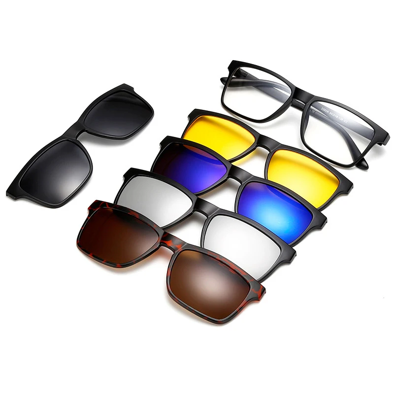 

Top hot sale magnetic clip on sunglasses 1 frame 5 mirror lenses polarized fashion sun glasses, Custom colors