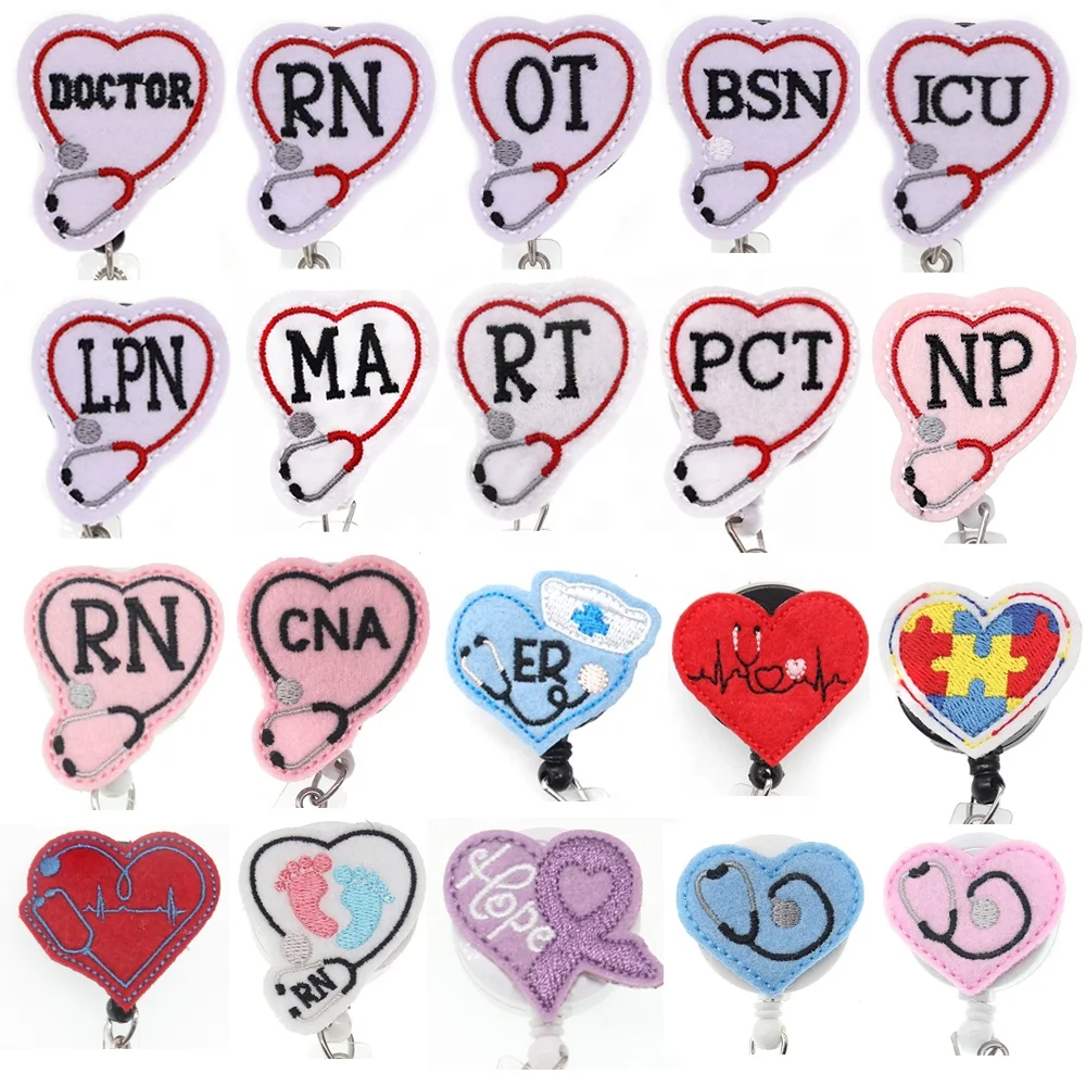 

Medical Nurse Accessories RN CNA MA MD LPN Stethoscope Retractable Felt ID Reel Badge Holder & Accessories, Many colors, as your requests