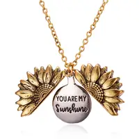 

Sunflower Pendant 2020 Custom Design Women Gold You Are My Sunshine Openable Locket Necklace Double-layer Metal Pendant