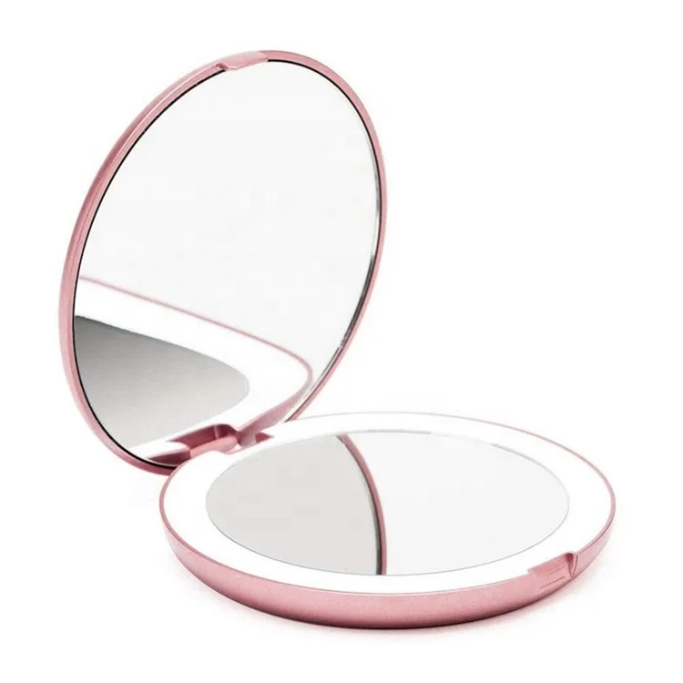 

Foldable 2-Face Magnification Touch Switch Round Shape Bulk Led Pocket Mirror For Cosmetic