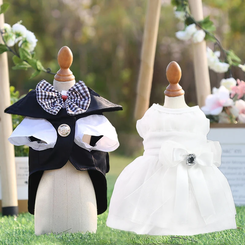 

Pet Accessories Wedding Shirt Formal Tuxedo with wedding dress Stylish Suit Bow Tie Costume For Dogs Pet Clothes