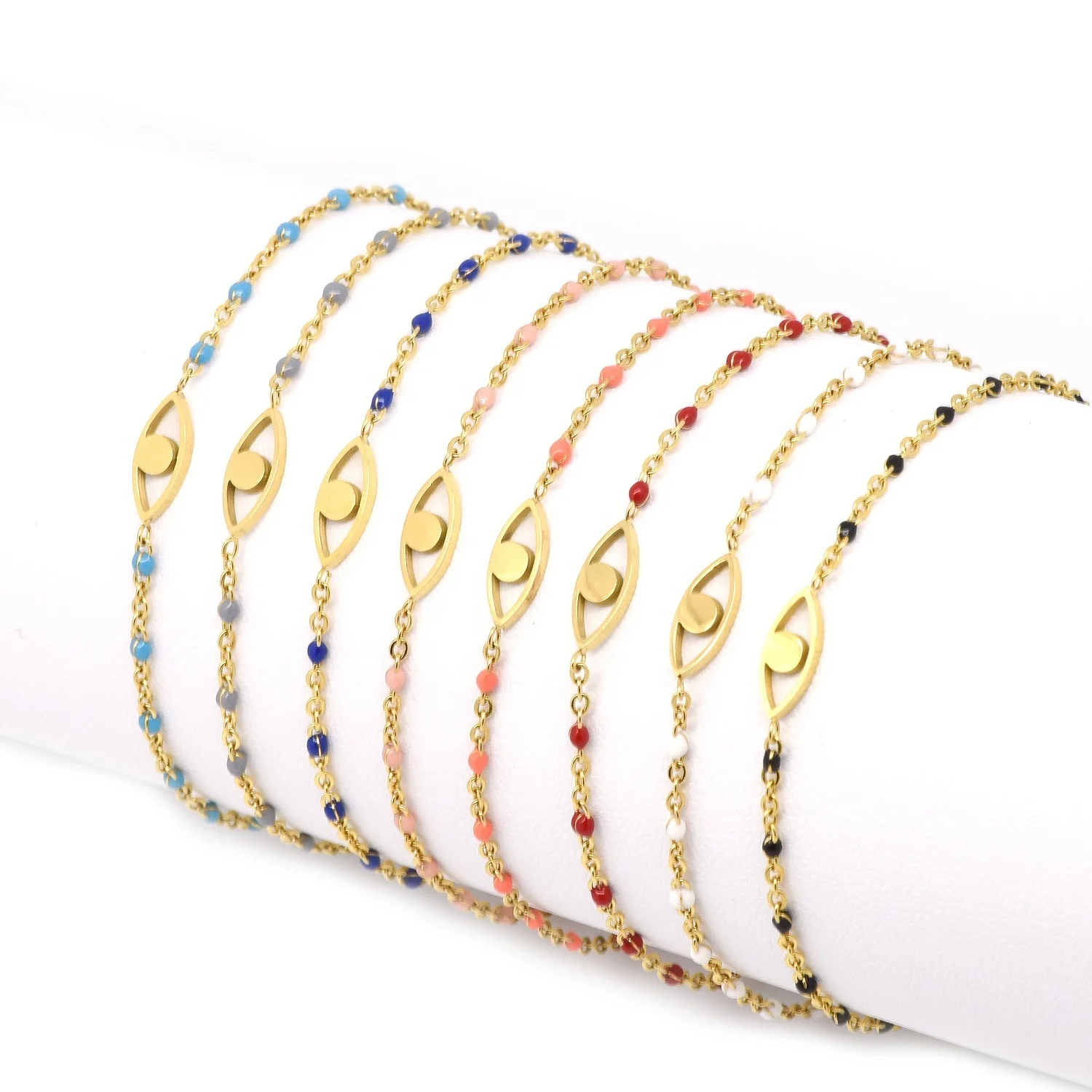 

New Fashion Jewelry Wholesale Boho Colorful Seed Beaded Bracelet For Women 18K Gold Plated Stainless Steel Eye Charm Bracelets