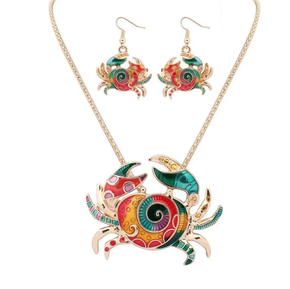 

RTS Wholesale Western Hot Oil Drip Jewelry Set Rainbow Crab Jewelry Set With Statement Necklace Earring For Women 2021, Colorful