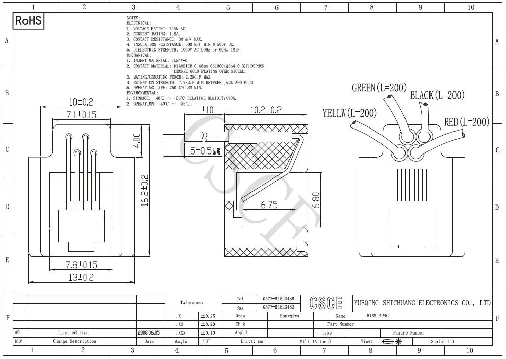 616m Rj11 4p4c Connector Wired Telephone Jack 623k Telephone Jack Buy