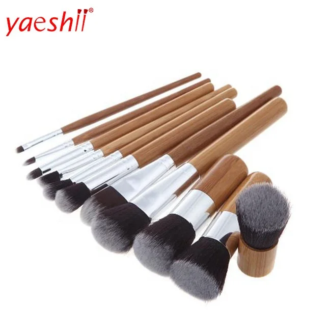 

Yaeshii bamboo products 11pcs hot selling new BAMBOO makeup brush set kit private label bamboo make up 11pcs make up brushes