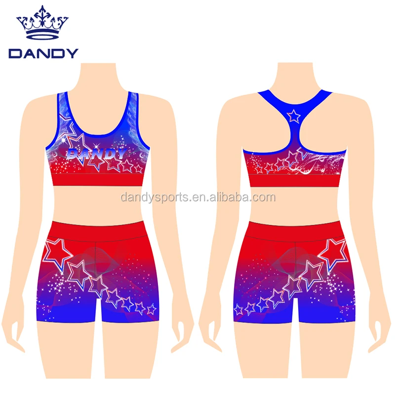 
Wholesale dye sublimation crop top and short girls cheer practice uniforms 