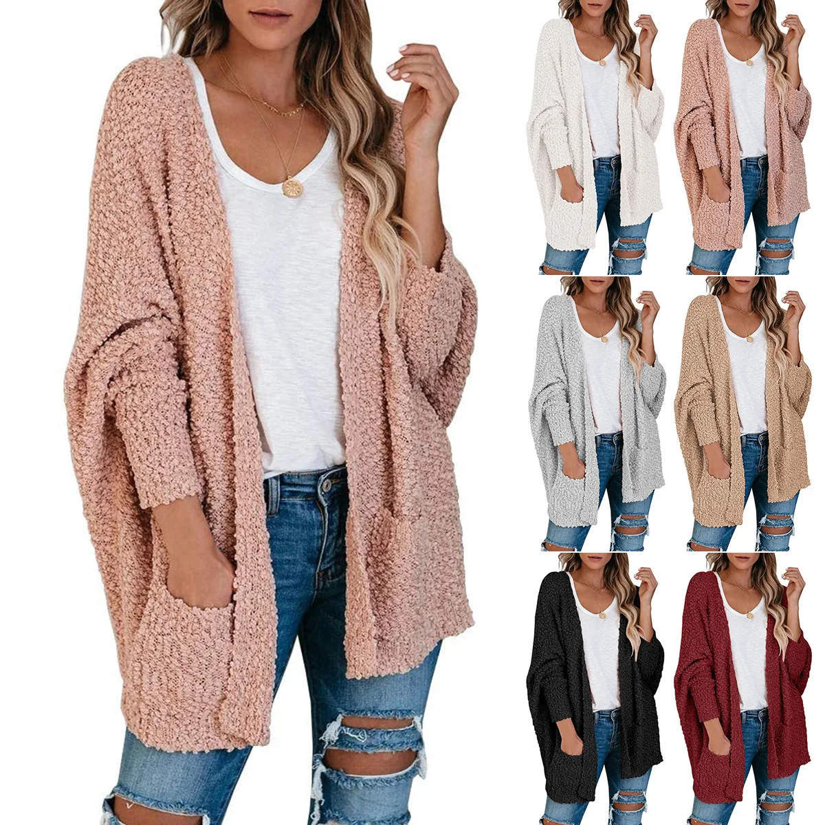 

RM220360 Solid Color Long Sweaters For Ladies Cardigan Sweater Women