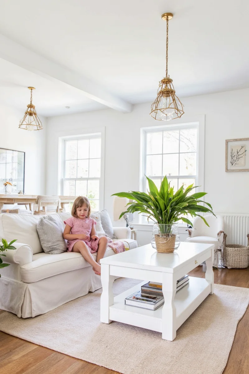 Living room with stain-resistant sofa