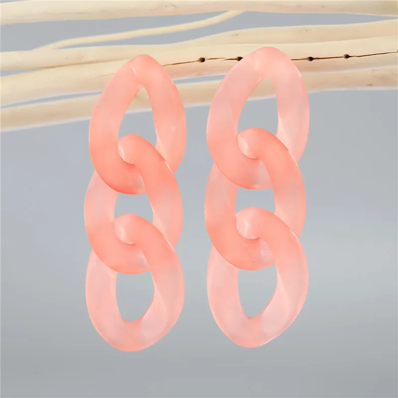 

New Arrival Simple Jewelry Jelly Color Chain Resin Earrings Light Pink Twisted Chain Drop Earrings