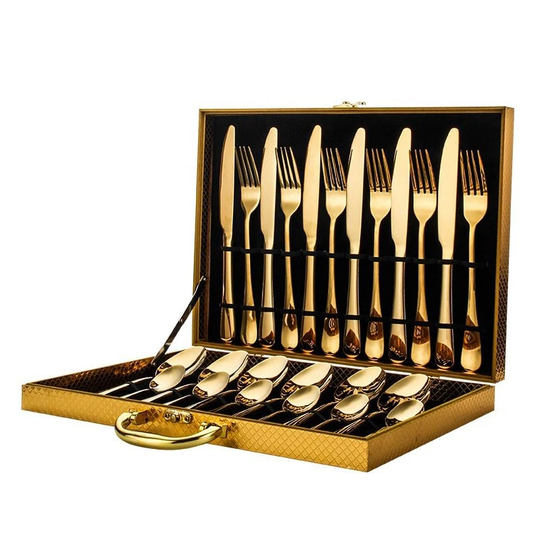 

Eco Friendly gold plated luxury modern flatware stainless steel restaurant 24 pcs cutlery sets, Silver, gold, rose gold, black, rainbow