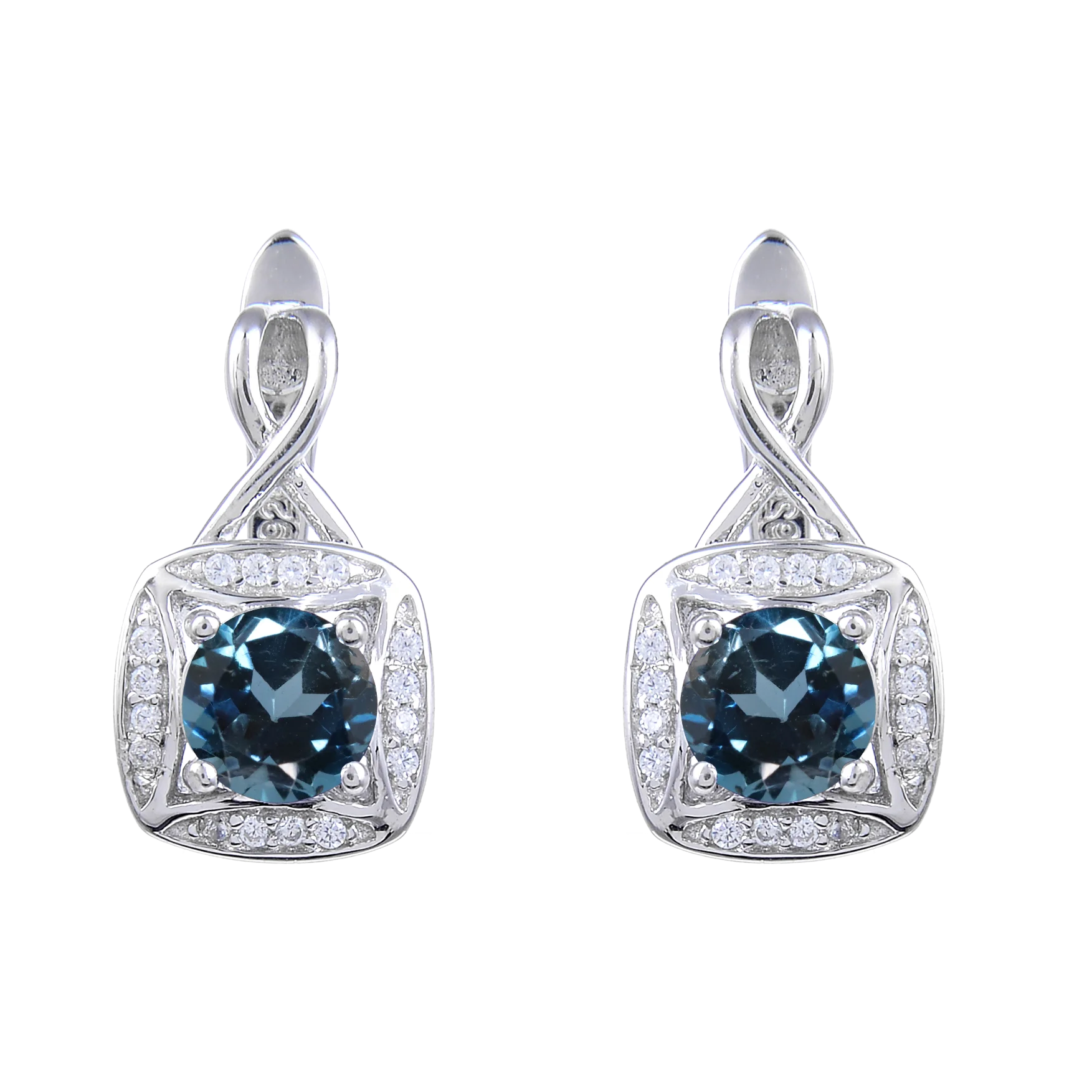 

Abiding Jewelry High Quality Square Vintage 925 Sterling Silver Natural London Blue Topaz Unique Earrings for Women