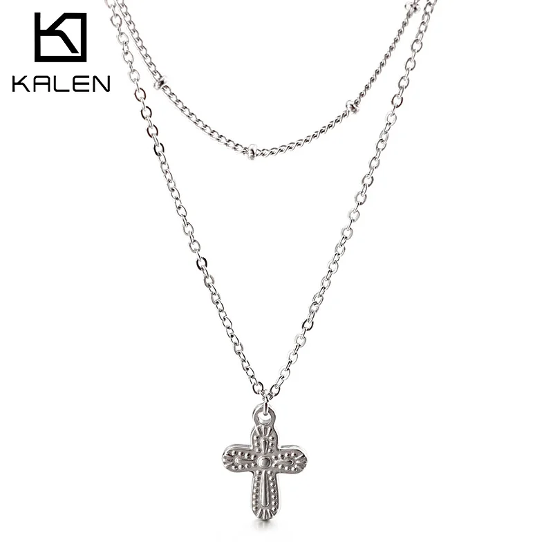 

Exquisite Double Chains Necklace Simple Cross Pendant Chain Necklace, Gold ,silver