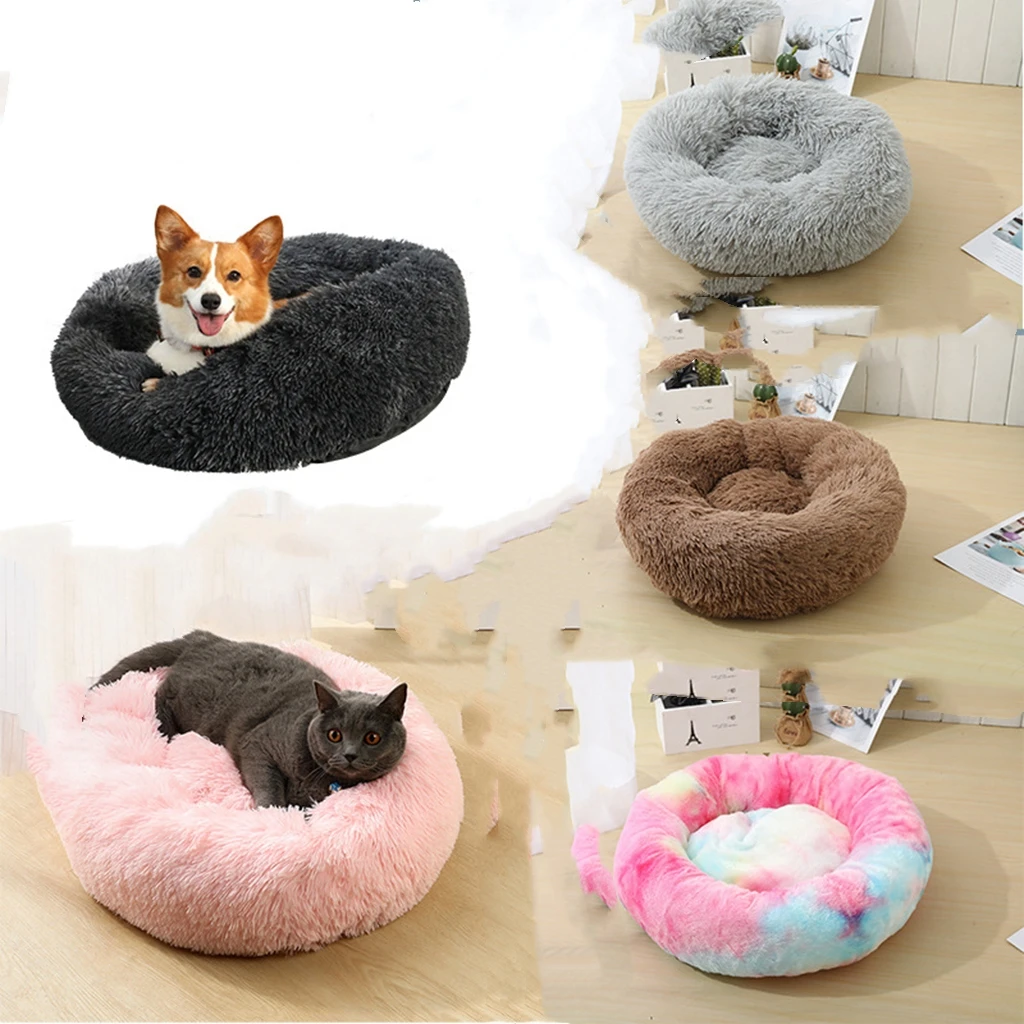 

pet beds for New Design and Many types Custom Color Available Autumn Winter Thickened Plush Donut Pet Bed for Cat Rest