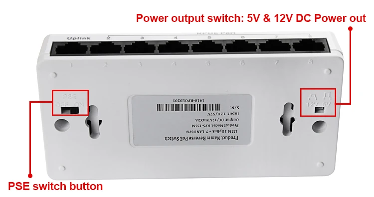 100M 8 port reverse power supply RPOE POE switch Reverse poe switch