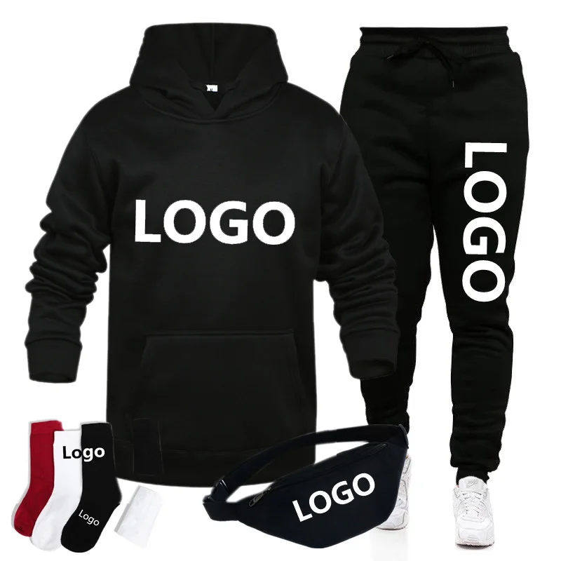 

Free custom logo unisex casual sport hoodies & sweatshirt set low MOQ cotton tracksuit suit two 2 piece fleece set, 1-15