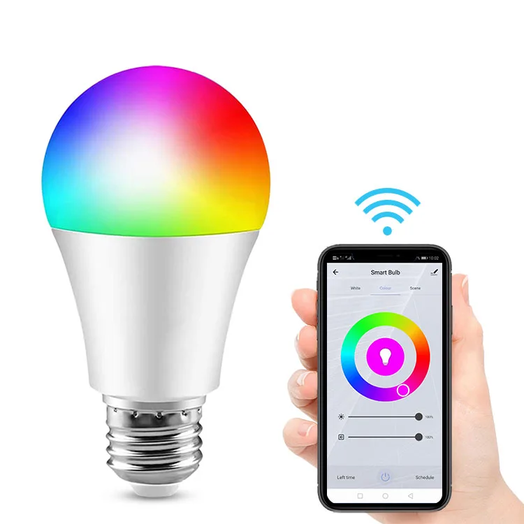 A60 10W 1100lm B22 E26 E27 Base Smart LED Light Bulb Voice Control RGB Bulb Tuya  App Connected Smart Bulb Compatible With Alexa