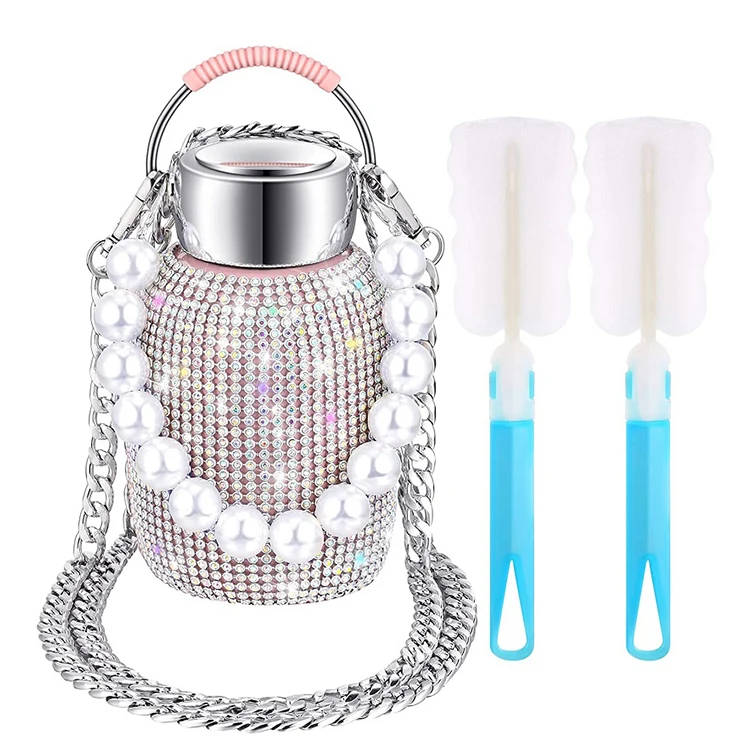 

MOQ 2PCS Luxury Leakproof Big Belly Water Bottle Glitter Sport Diamond Water Bottle Stainless Steel Bling Belly Cup, Silver,gold