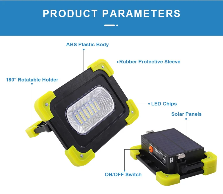 Multifunctional Rechargeable Power Bank Outdoor Searchlight Portable USB Charging/Solar Powered Led Flood Cordless Work Light